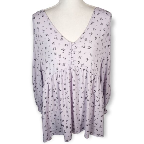 THE NINES BY HATCH LAVENDER & BLACK FLORAL MATERNITY TOP SZ.L EUC - Picture 1 of 7